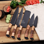 Handmade 5 Pcs Chef Set Black Powder Coated Forged Carbon Steel Professional Kitchen Knives Birthday Gift Mother Thanksgiving Day Gift