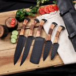 Handmade 5 Pcs Chef Set Black Powder Coated Forged Carbon Steel Professional Kitchen Knives Birthday Gift Mother Thanksgiving Day Gift - Image 6