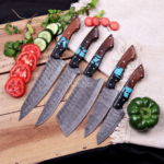 Hand Forged Damscus Steel Kitchen Chef Set