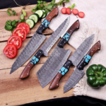 Hand Forged Damscus Steel Kitchen Chef Set