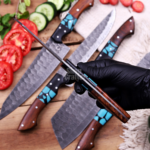 Hand Forged Damscus Steel Kitchen Chef Set