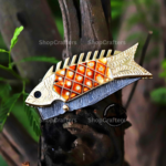 Handmade Damascus Fish Pocket Knife