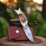 Handmade Damascus Fish Pocket Knife