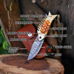 Handmade Damascus Fish Pocket Knife