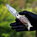 Handmade Damascus Fish Pocket Knife