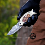 Handmade Damascus Fish Pocket Knife