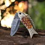 Handmade Damascus Fish Pocket Knife