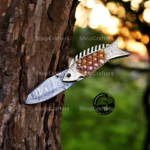 Handmade Damascus Fish Pocket Knife