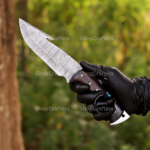 Damascus Steel gut hook hunting knife