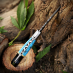 Handmade Damascus Folding Knife: Turquoise Inlay, Rosewood Handle, Leather Sheath Season's Gift - Image 12