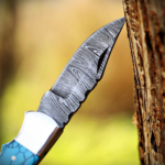 Handmade Damascus Folding Knife: Turquoise Inlay, Rosewood Handle, Leather Sheath Season's Gift - Image 4