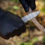 Handmade Damascus Folding Knife: Turquoise Inlay, Rosewood Handle, Leather Sheath Season's Gift - Image 9