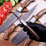 Hand-Forged Damascus Steel Chef Knife Set, Wood Handle, Leather Roll Bag - Image 6