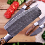 Hand-Forged Damascus Steel Chef Knife Set, Wood Handle, Leather Roll Bag - Image 12