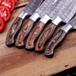 Hand-Forged Damascus Steel Chef Knife Set, Wood Handle, Leather Roll Bag - Image 8
