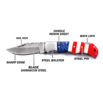 Handmade Damascus Steel Pocket Knife American Flag Design EDC  Birthday, Anniversary Gift for Groomsman - Image 2