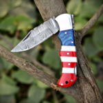 Handmade Damascus Steel Pocket Knife American Flag Design EDC  Birthday, Anniversary Gift for Groomsman - Image 12