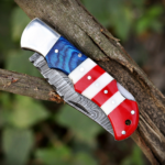 Handmade Damascus Steel Pocket Knife American Flag Design EDC  Birthday, Anniversary Gift for Groomsman - Image 11