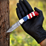 Handmade Damascus Steel Pocket Knife American Flag Design EDC  Birthday, Anniversary Gift for Groomsman - Image 9