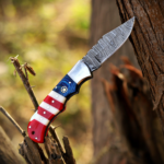 Handmade Damascus Steel Pocket Knife American Flag Design EDC  Birthday, Anniversary Gift for Groomsman - Image 8
